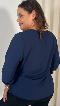 CurveWow Bubble Crepe O Ring Wrap Top Navy