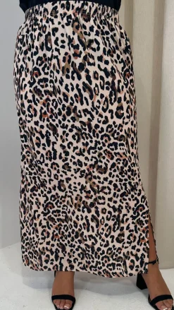 CurveWow Bubble Crepe Split Side Midaxi Skirt Leopard