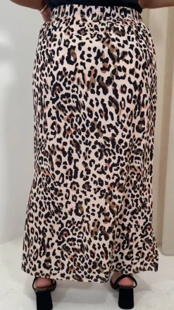 CurveWow Bubble Crepe Split Side Midaxi Skirt Leopard