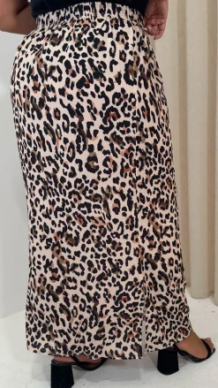 CurveWow Bubble Crepe Split Side Midaxi Skirt Leopard