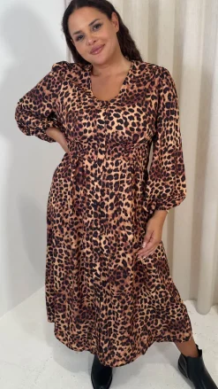 CurveWow Button Front Dress Leopard
