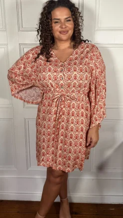 CurveWow Button Front Kimono Sleeve Dress Multi Floral