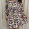 CurveWow Button Front Kimono Sleeve Dress Blue Multi Floral