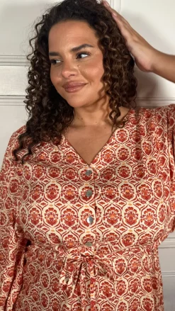 CurveWow Button Front Kimono Sleeve Dress Multi Floral