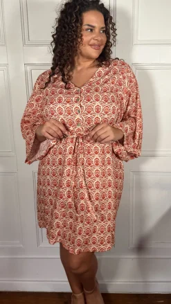 CurveWow Button Front Kimono Sleeve Dress Multi Floral