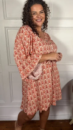 CurveWow Button Front Kimono Sleeve Dress Multi Floral