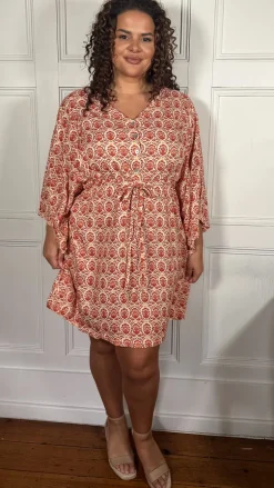 CurveWow Button Front Kimono Sleeve Dress Multi Floral