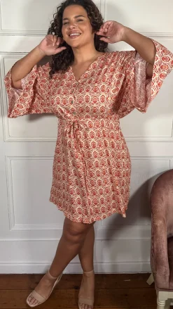 CurveWow Button Front Kimono Sleeve Dress Multi Floral