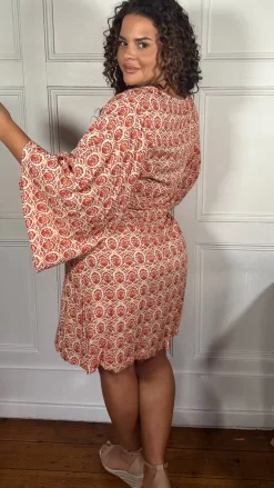 CurveWow Button Front Kimono Sleeve Dress Multi Floral