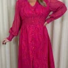 CurveWow Button Front Maxi Dress Magenta Floral