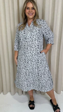 CurveWow Button Front Midi Shift Dress Mono Spot