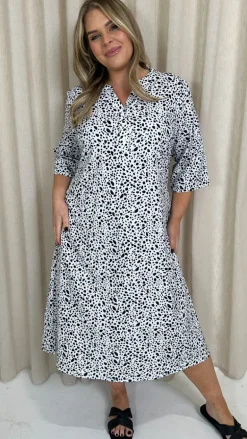 CurveWow Button Front Midi Shift Dress Mono Spot