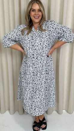 CurveWow Button Front Midi Shift Dress Mono Spot