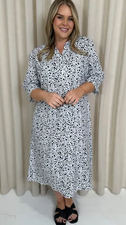 CurveWow Button Front Midi Shift Dress Mono Spot