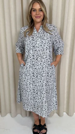 CurveWow Button Front Midi Shift Dress Mono Spot