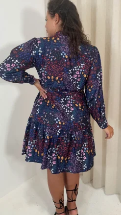 CurveWow Button Front Mini Dress Patchwork Floral