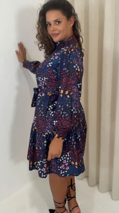 CurveWow Button Front Mini Dress Patchwork Floral