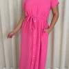 CurveWow Button Front Ocean Crepe Maxi Dress Cerise