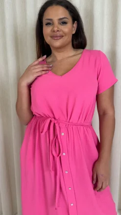 CurveWow Button Front Ocean Crepe Maxi Dress Cerise