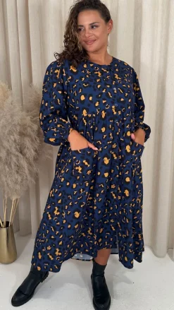 CurveWow Button Front Pocket Midi Dress Blue Animal