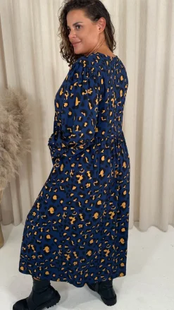 CurveWow Button Front Pocket Midi Dress Blue Animal