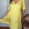 CurveWow Button Front Tea Dress Yellow Floral