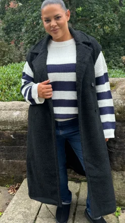 CurveWow Button Front Teddy Gilet Black