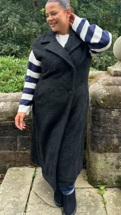 CurveWow Button Front Teddy Gilet Black