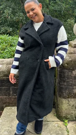 CurveWow Button Front Teddy Gilet Black