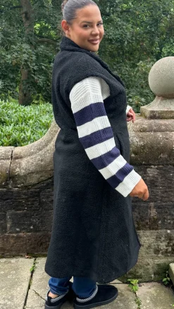 CurveWow Button Front Teddy Gilet Black