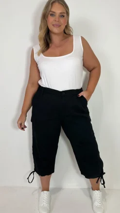 CurveWow Cargo 3/4 Drawcord Trousers Black