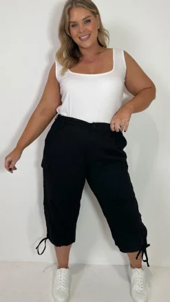 CurveWow Cargo 3/4 Drawcord Trousers Black