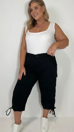 CurveWow Cargo 3/4 Drawcord Trousers Black