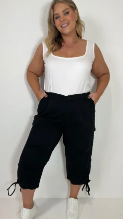 CurveWow Cargo 3/4 Drawcord Trousers Black