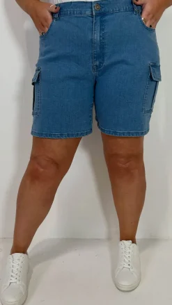 CurveWow Cargo Denim Short Mid Wash