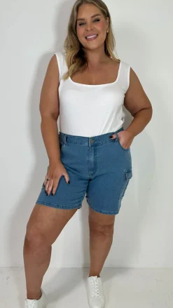 CurveWow Cargo Denim Short Mid Wash