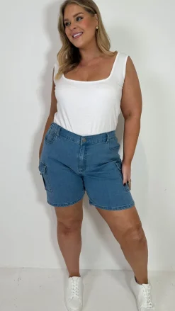 CurveWow Cargo Denim Short Mid Wash
