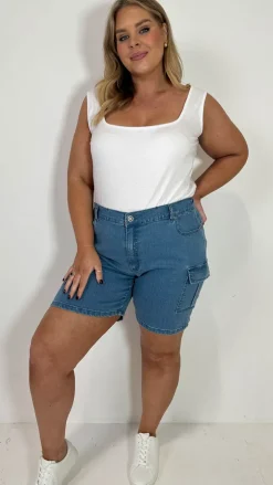 CurveWow Cargo Denim Short Mid Wash