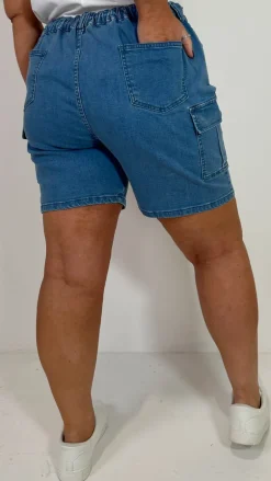 CurveWow Cargo Denim Short Mid Wash