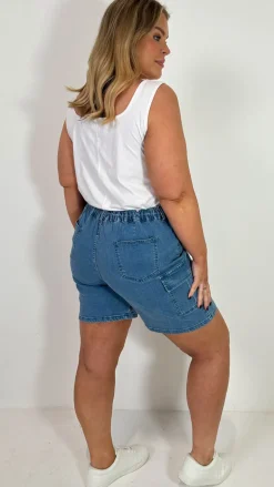 CurveWow Cargo Denim Short Mid Wash