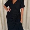 CurveWow Casual Jersey Wrap Dress Black
