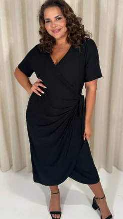 CurveWow Casual Jersey Wrap Dress Black