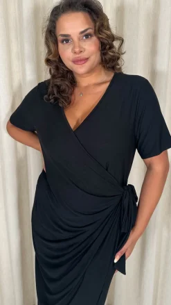CurveWow Casual Jersey Wrap Dress Black