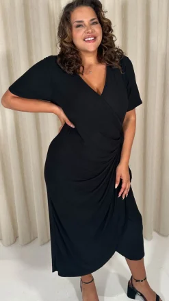 CurveWow Casual Jersey Wrap Dress Black