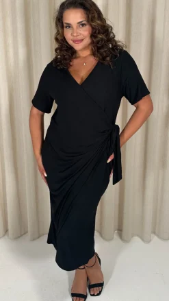 CurveWow Casual Jersey Wrap Dress Black