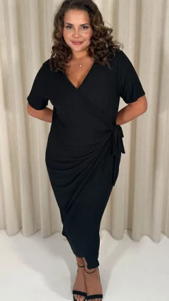 CurveWow Casual Jersey Wrap Dress Black