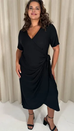 CurveWow Casual Jersey Wrap Dress Black