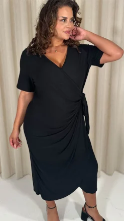 CurveWow Casual Jersey Wrap Dress Black