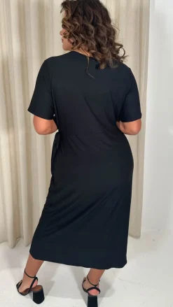 CurveWow Casual Jersey Wrap Dress Black