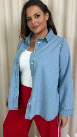 CurveWow Chambray Shirt Lightwash